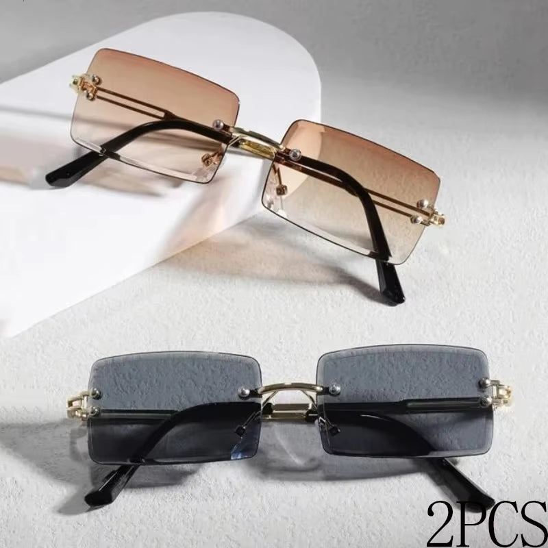 2 Pairs New Women'S Sunglasses Frameless Glasses Unisex Freely Paired with Icy Summer Days UV400