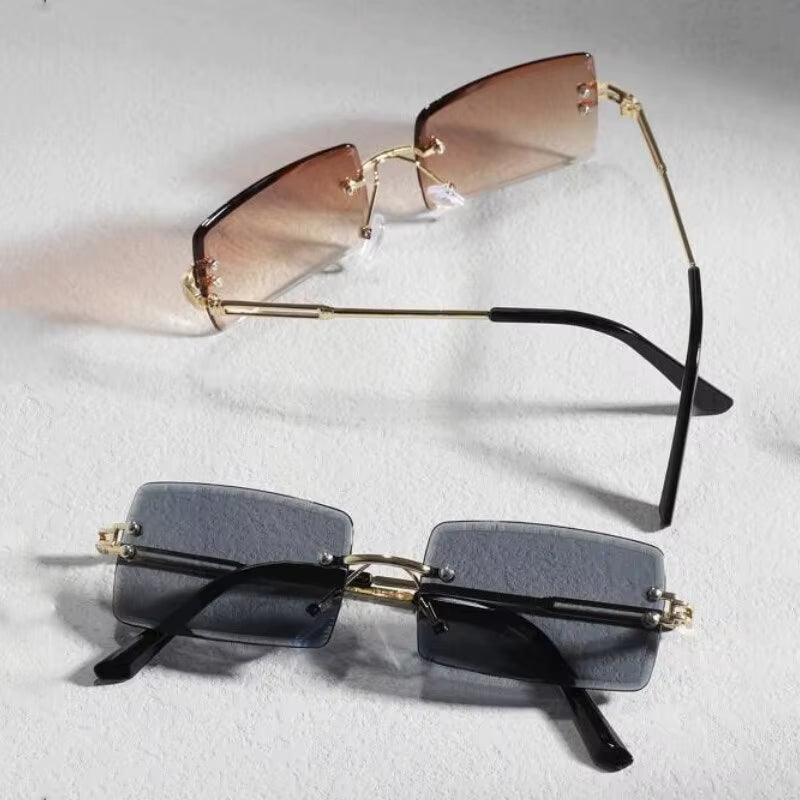 2 Pairs New Women'S Sunglasses Frameless Glasses Unisex Freely Paired with Icy Summer Days UV400